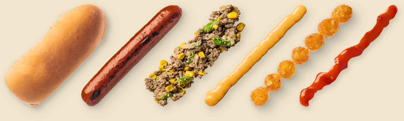 The ingredients: A Hot dog bun, hot dog, hotdish, Cheez Whiz, deep-fried tater tots and ketchup.
